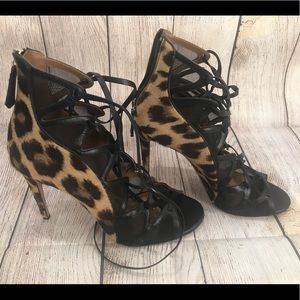 Aquazzura Firenze Leopard and Lace Up Heels 40 1/2